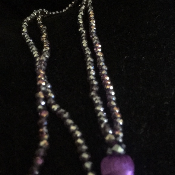PURPLE TASSEL and IRIDESCENT BEAD NECKLACE - Picture 2 of 7